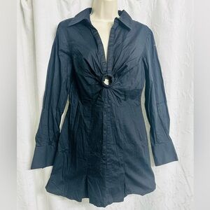 Finders Keepers Black Long Sleeves Collared Neck, Cut Out Chest Short Dress US 8